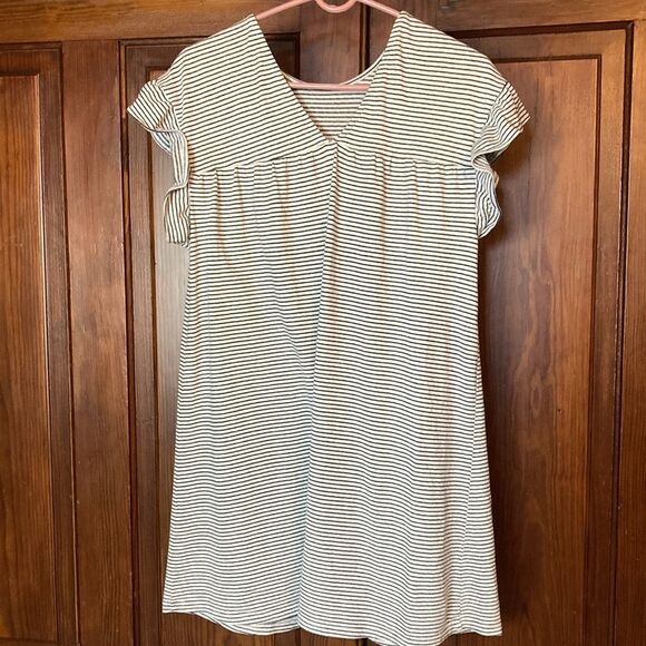 ASOS cotton blend stripes blue white flutter sleeve v- back mini dress size 6 - Picture 2 of 7